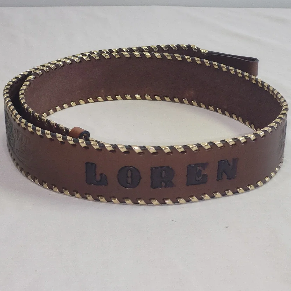 Tooled Leather Belt Women Brown Good LOREN Personalized Western Floral Vintage